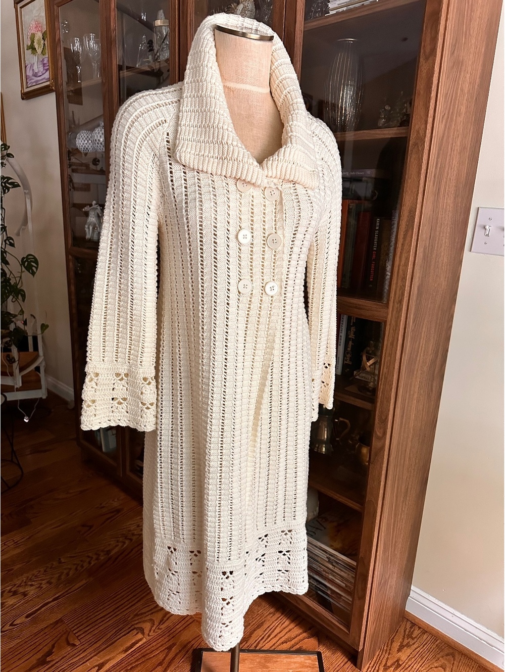 Apt.9 Cream Open-Weave Long Cardigan Duster Sweater Size S